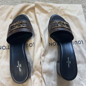 Louis Vuitton Lock IT Mule Size 41 Black and Brown Slide Sandals